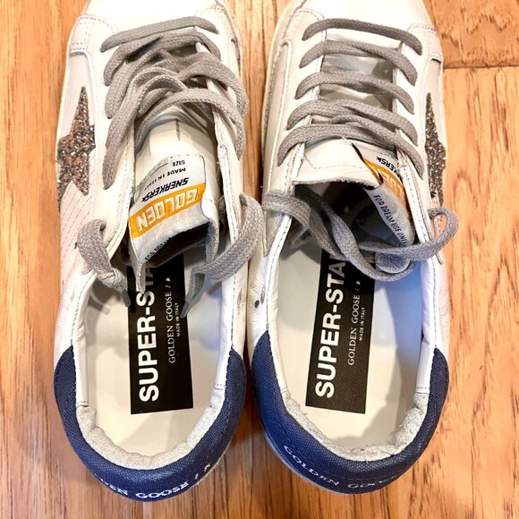 NWB Golden Goose Private Edition SuperStar Sneakers EU 38 Silver Glitter Star - Picture 5 of 11